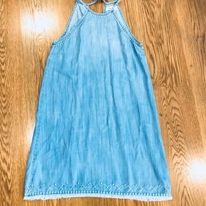 Chambray halter dress with fray bottom